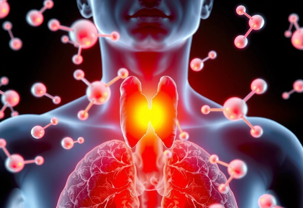 Ilustracja tarczycy i molekuł jodu