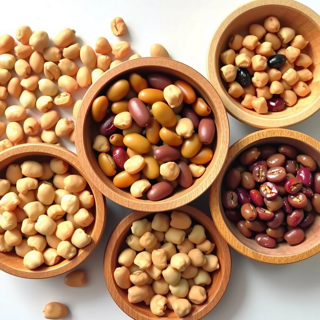 Różne rośliny strączkowe: fasola, soczewica, ciecierzyca