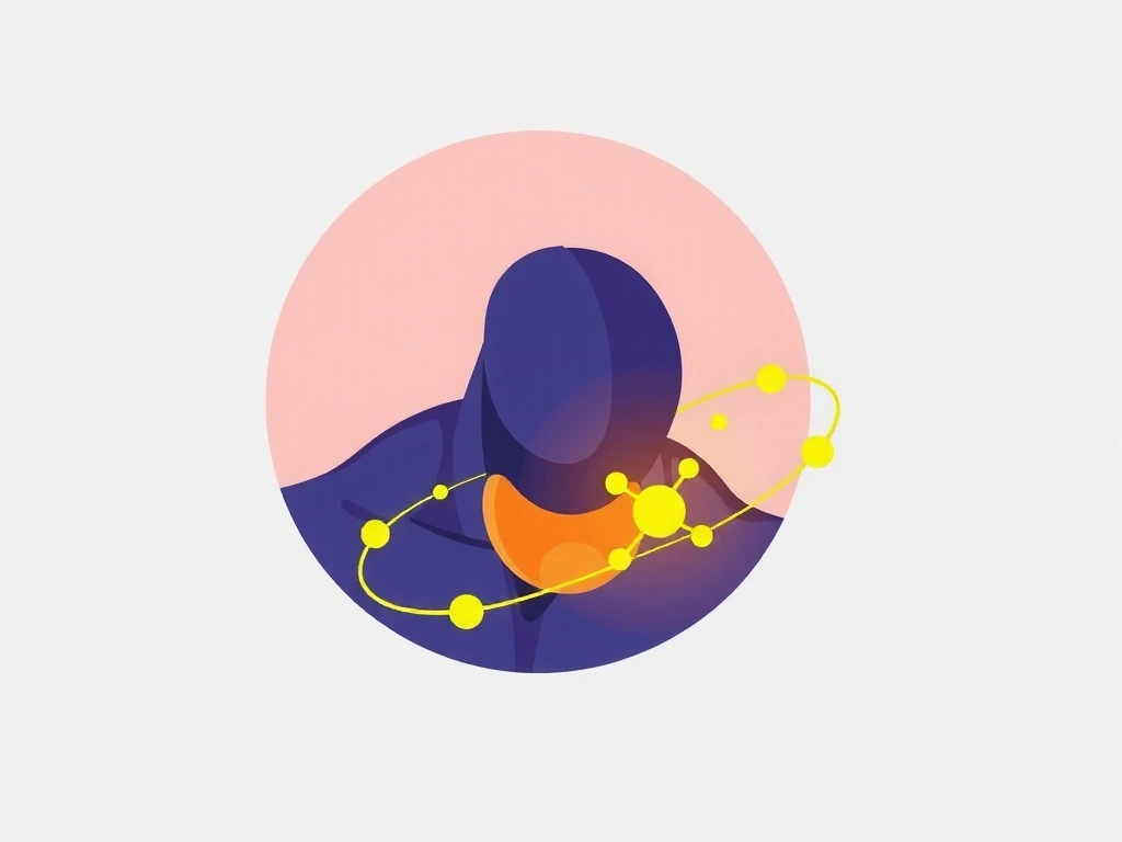 Stylizowany obraz tarczycy z otaczającymi ją symbolami selenu i antyoksydantów, podkreślający jej ochronną rolę.