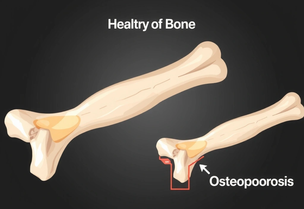 Schemat przedstawiający zdrową kość i kość dotkniętą osteoporozą